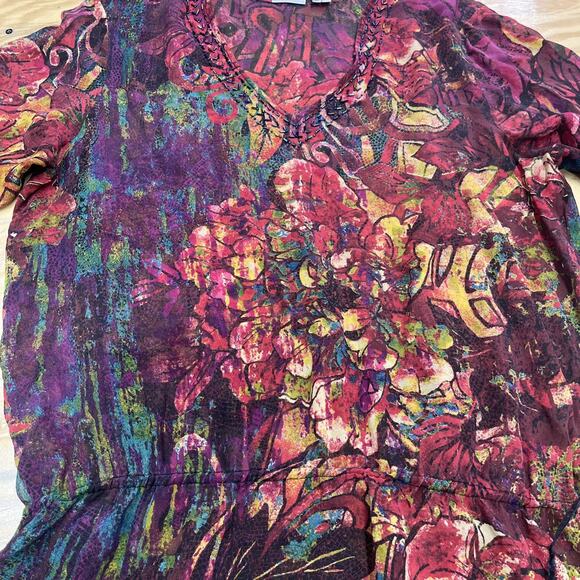 CHICO’s 100% Silk Sheer Chiffon Blouse Top Multicolor Size 3 14 Goblincore Indie - Picture 6 of 11
